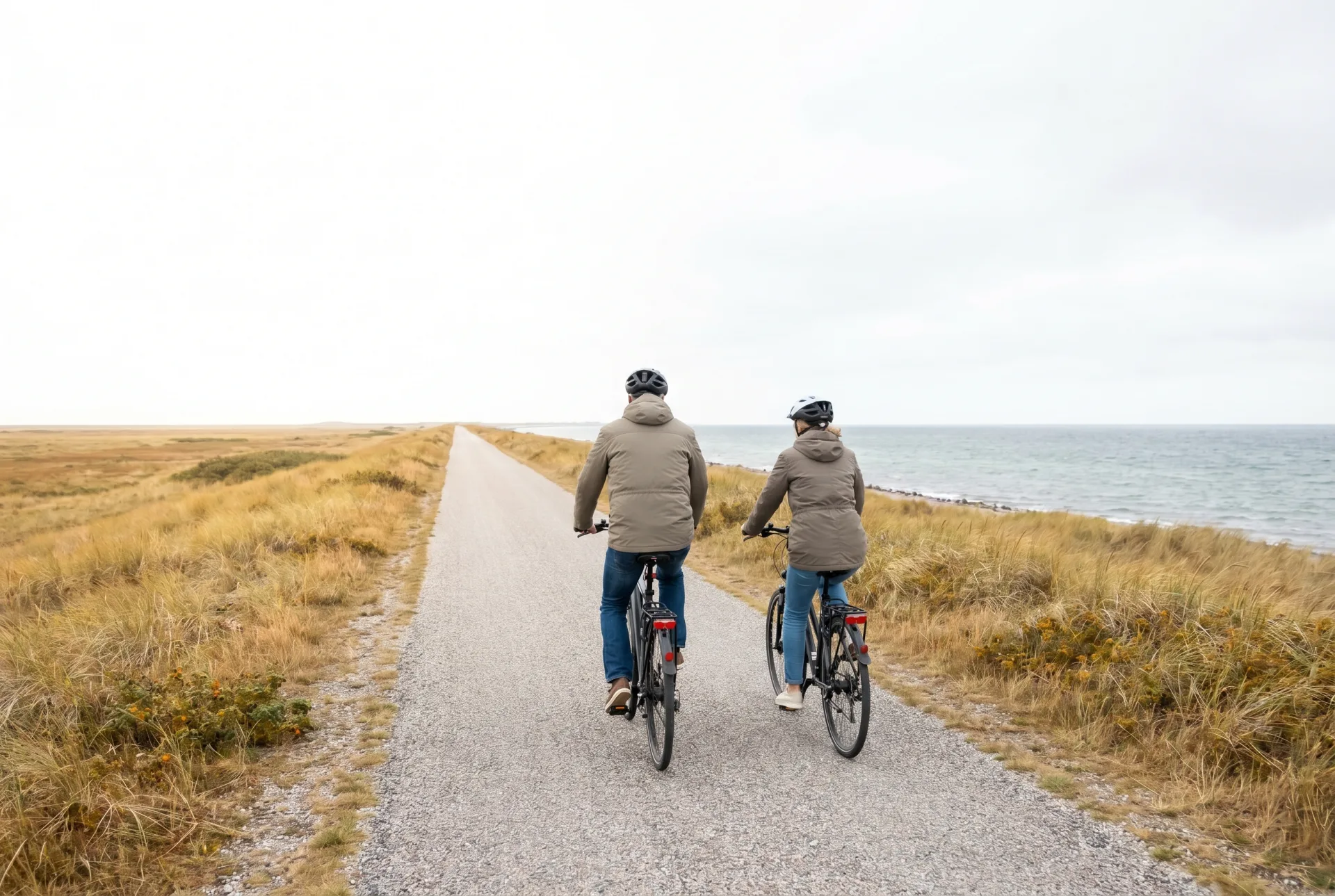 Radfahren auf dem Deichweg an der Ostsee