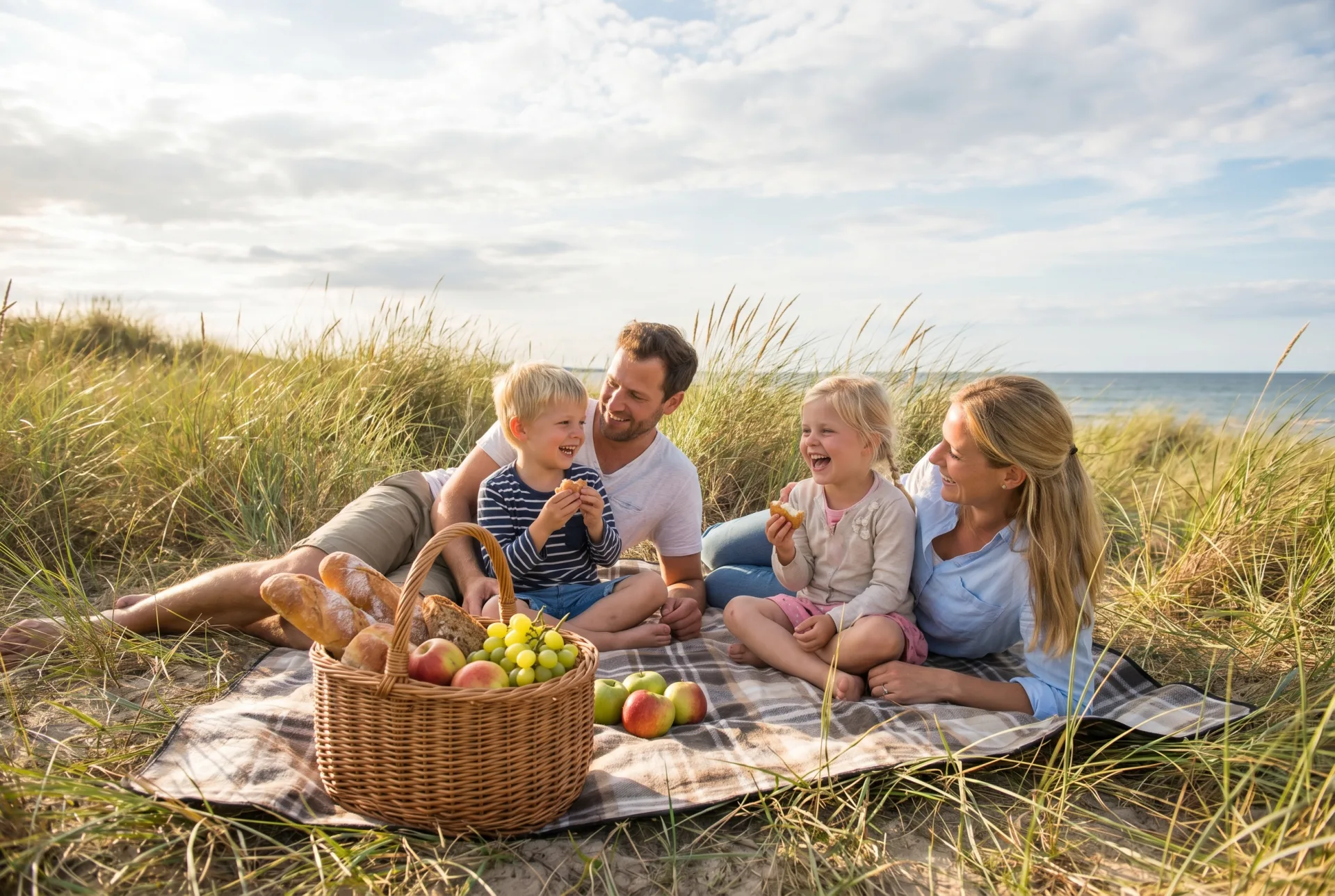 Familienpicknick in den Dünen