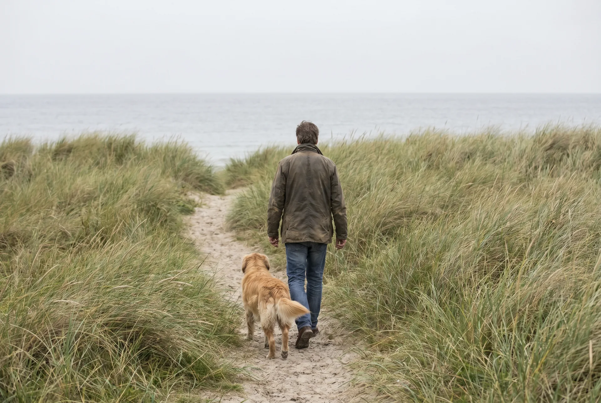 Spaziergang mit Hund in den Dünen